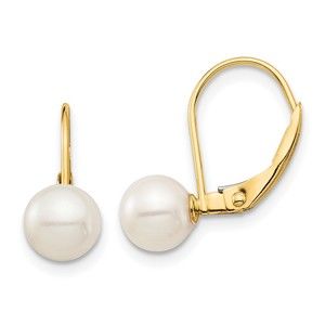 14k Yellow Gold Childrens 6-7mm White Round FW Cultured Pearl Leverback Earrings